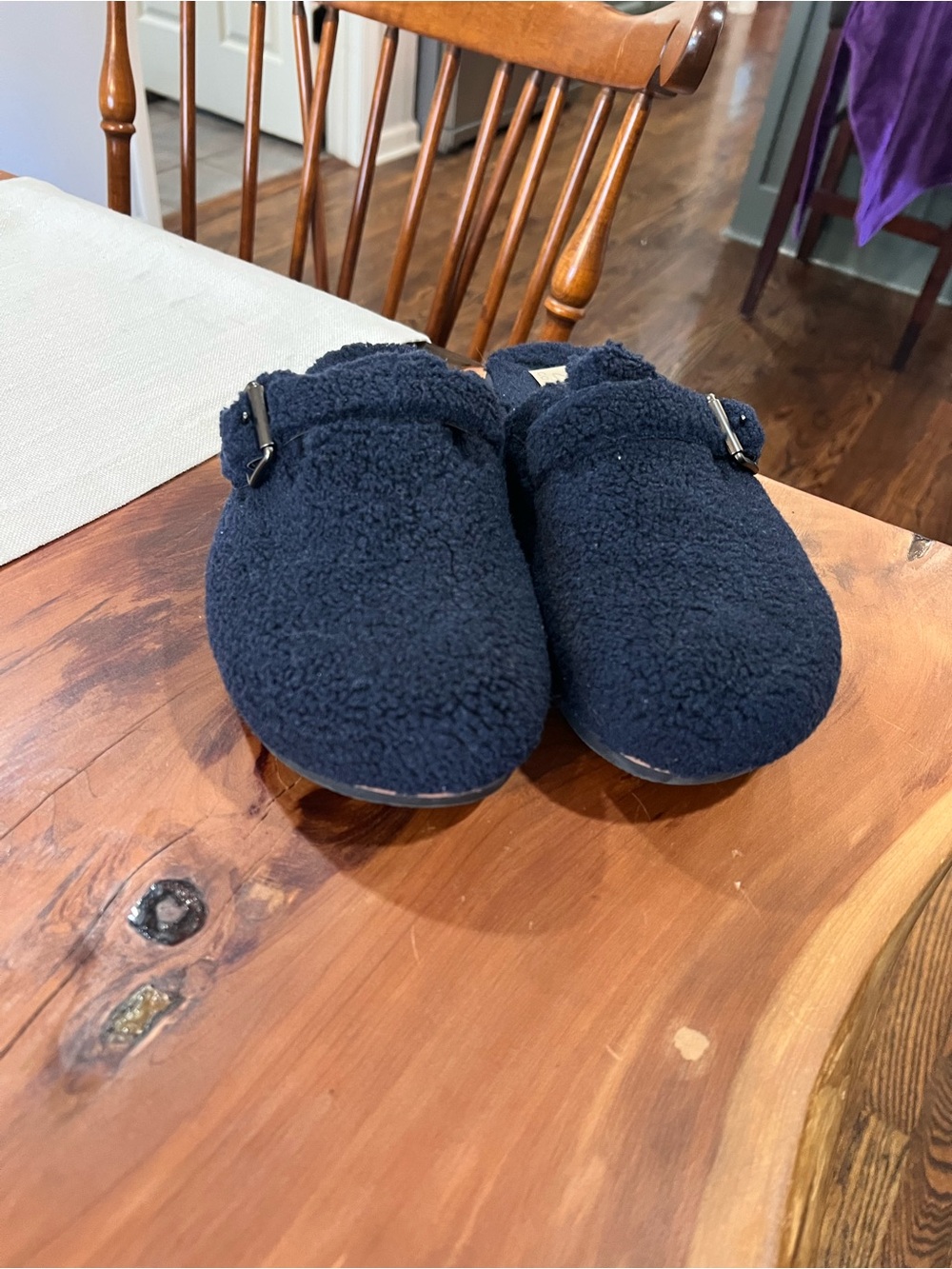 Clarks Navy Blue Fleece Mule Clogs with Buckle